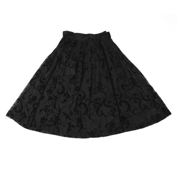 インゲボルグINGEBORG ポリフラワーフロッキープリントスカート 黒M