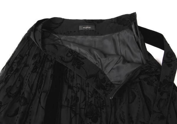 インゲボルグINGEBORG ポリフラワーフロッキープリントスカート 黒M