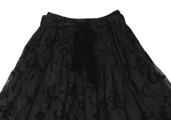 インゲボルグINGEBORG ポリフラワーフロッキープリントスカート 黒M