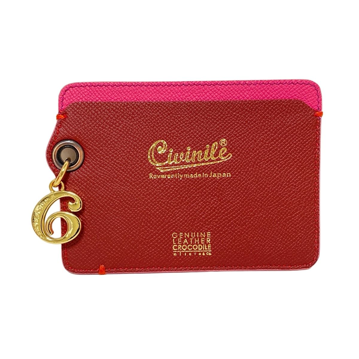 CIVINILE チビナイル カードケース - ピンク×ボルドー レザー