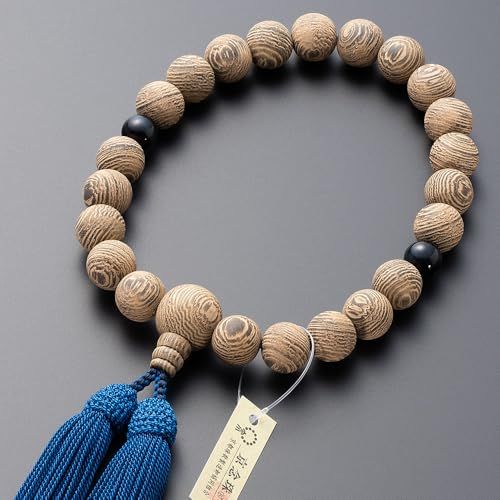 仏壇屋 京念珠 数珠 男性用 鉄刀木 素引き 2天青虎目石 22玉 正絹房 数珠袋付 すべての宗派で使える 証明書付 4 b 75 ec 49