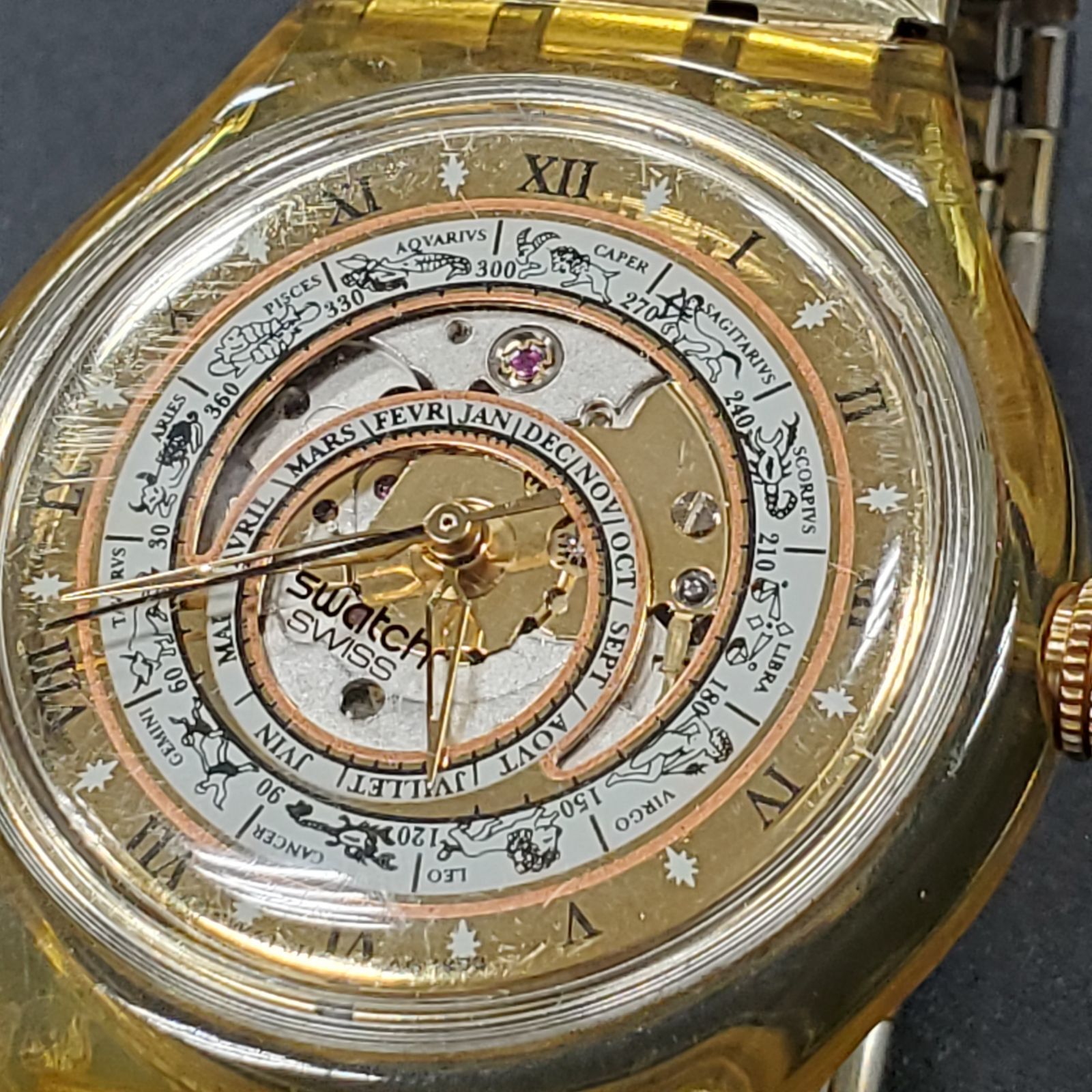 お値引き　Swatch 自動巻き時計 スケルトン EL6】SWATCH スウォッチ 自動巻き 稼働品 スケルトン 裏スケ 12星座