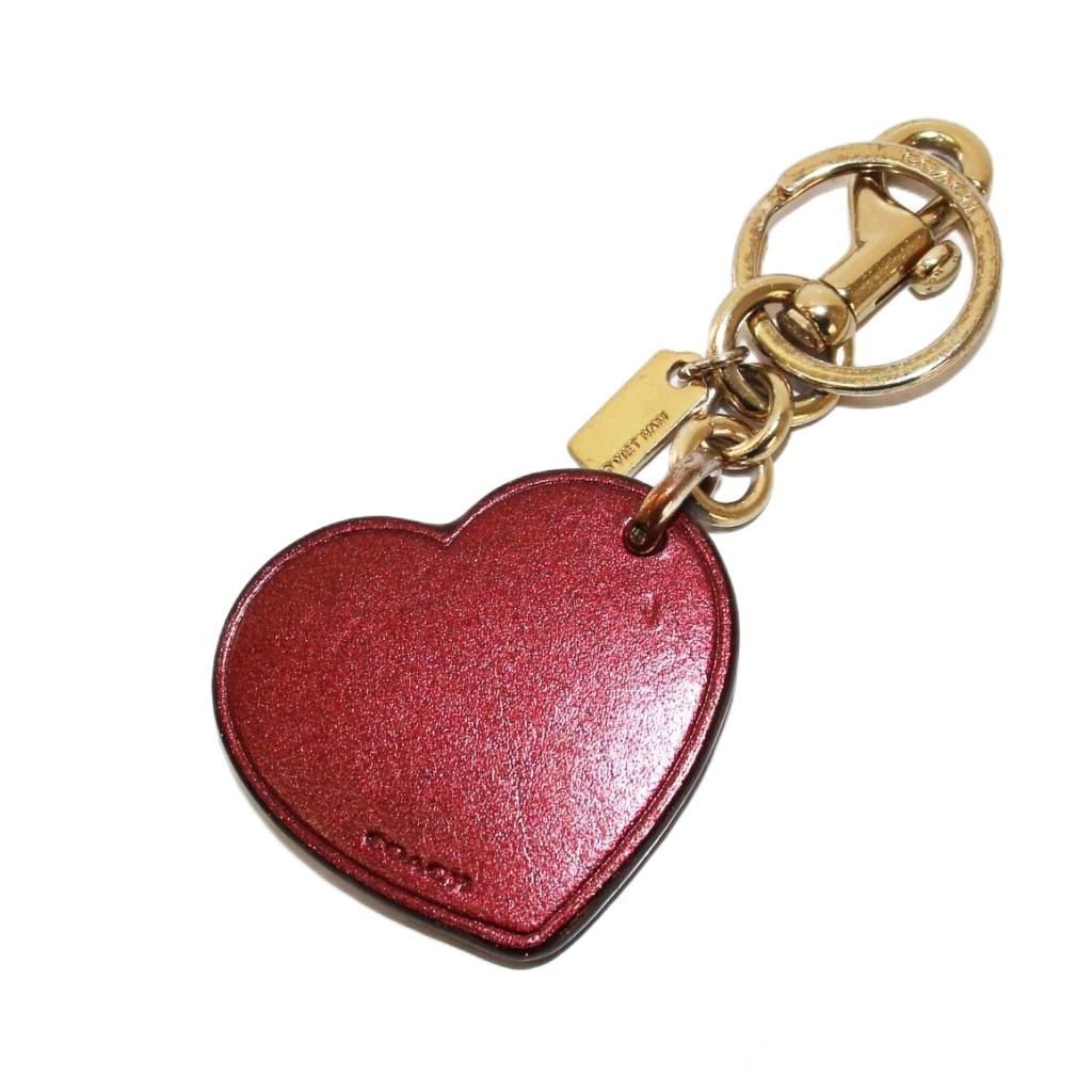 極美品 COACH ハート キーリング キーホルダー レザー スタッズ コーチ COACH キーホルダー チャーム ハート レザー スタッズ 赤 /KH