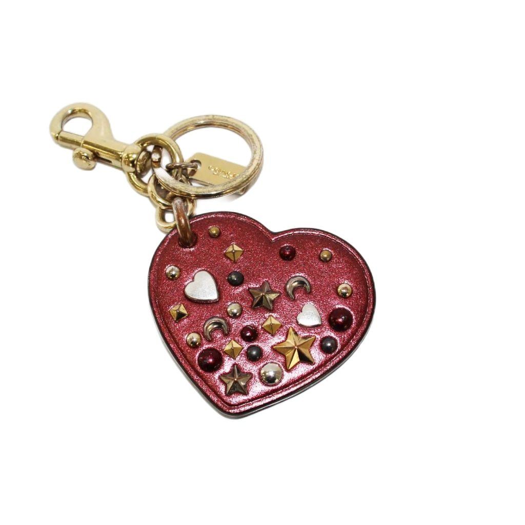 コーチ COACH キーホルダー チャーム ハート レザー スタッズ 赤 /KH