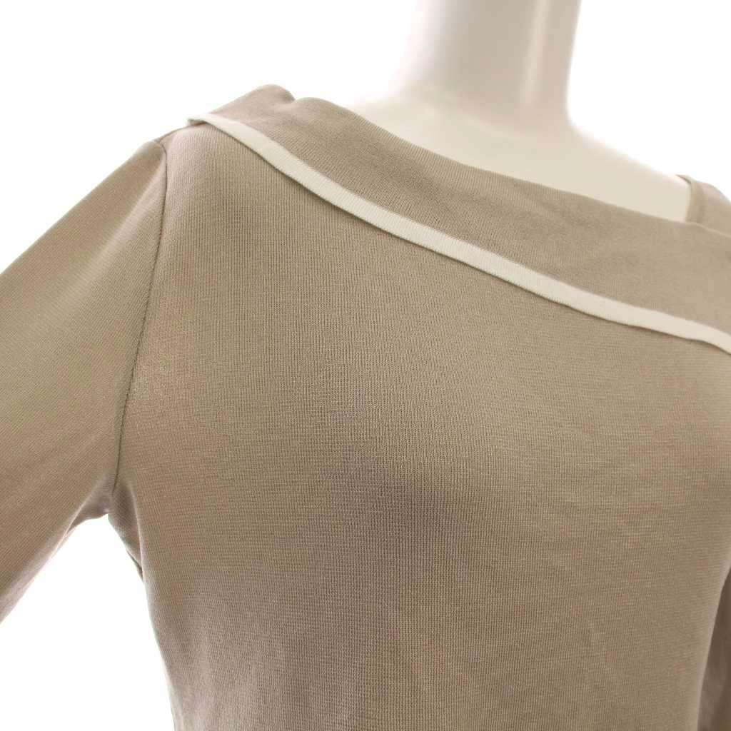 ルネ Rene ニット カットソー 七分袖 36 グレージュ アシンメトリー