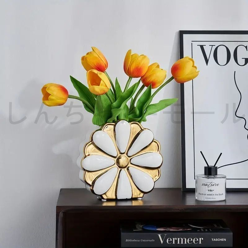 新しい未使用 フラワーベース 花瓶 フラワーモチーフ ゴールド