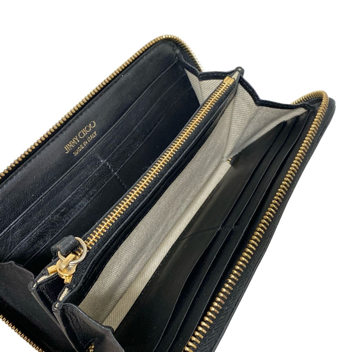  JIMMY CHOO ジミーチュウ 長財布 - 黒 ラウンドファスナー スタッズ ホログラムシールあり レザー その他 小物