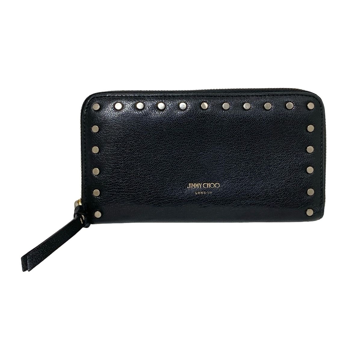JIMMY CHOO ジミーチュウ 長財布 - 黒 ラウンドファスナー|スタッズ|ホログラムシールあり レザー