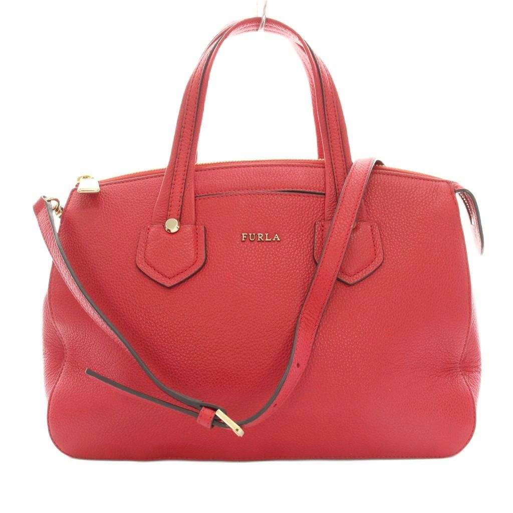 【美品】FURLA ミラノ ハンドバッグ ショルダー 2way レッド 赤 FURLA フルラ ミラノ 2WAY ショルダーバッグ ハンドバッグ レッド