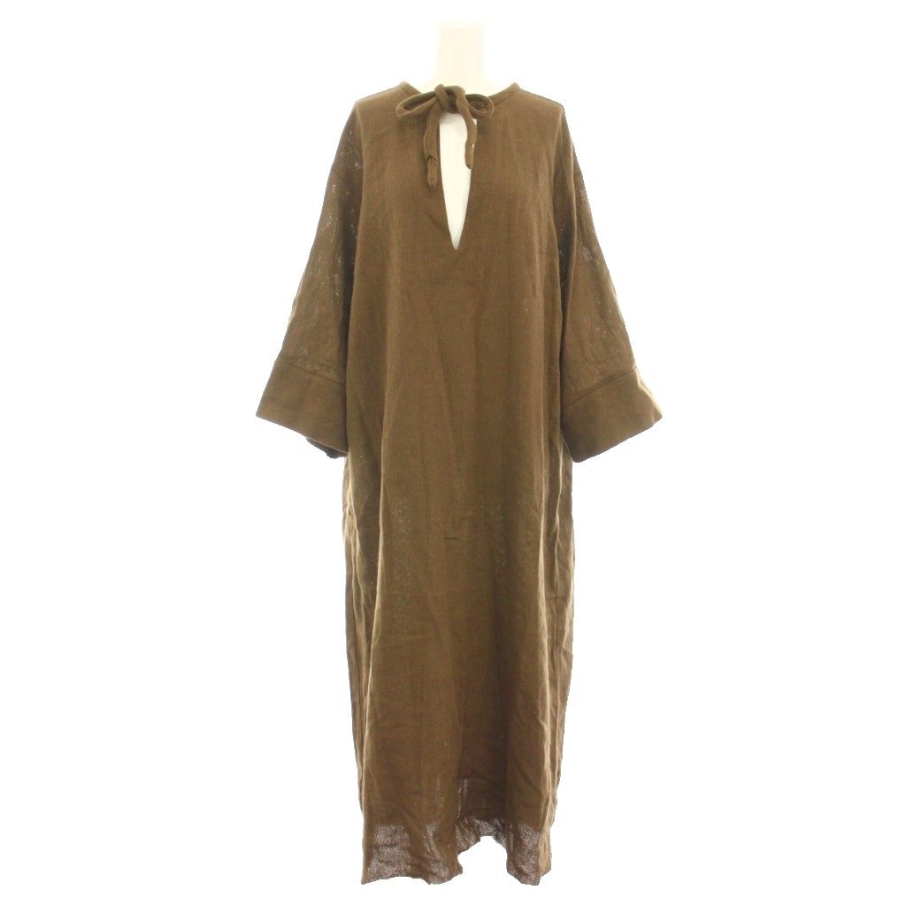 【中古】プロタゴニスタ PROTAGONISTA リネンスキッパーワンピース ロング 長袖 麻 0 茶 PNT-OP-08 レディース プロタゴニスタ PROTAGONISTA リネンスキッパーワンピース ロング 長袖