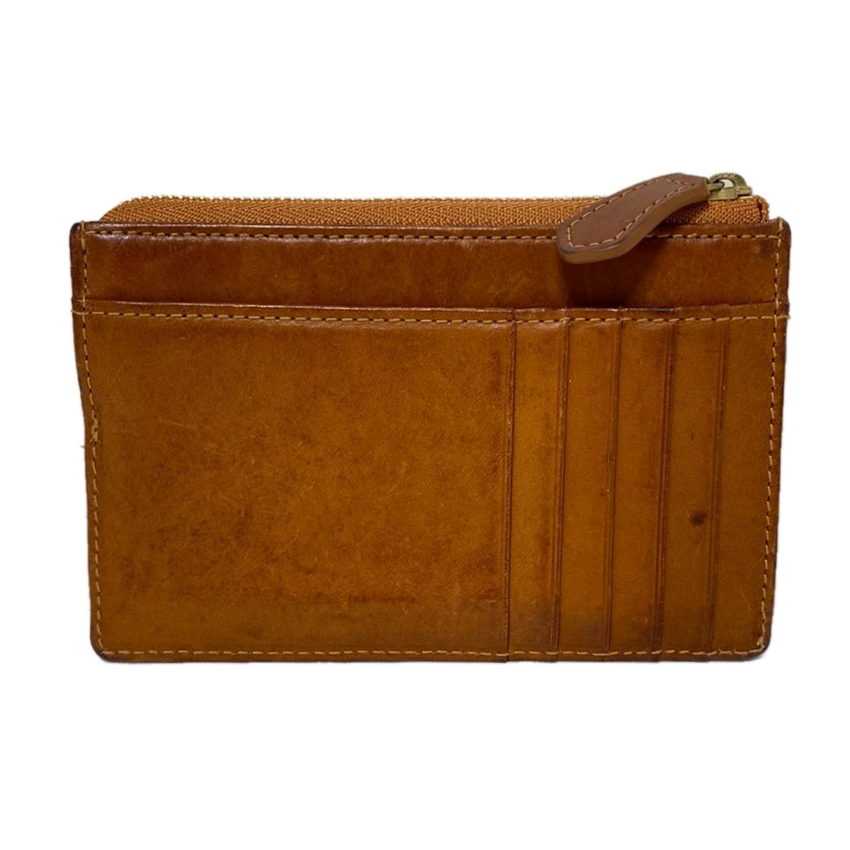 genten ゲンテン コインケース - ブラウン L字ファスナー パンチング disneyコラボ レザー