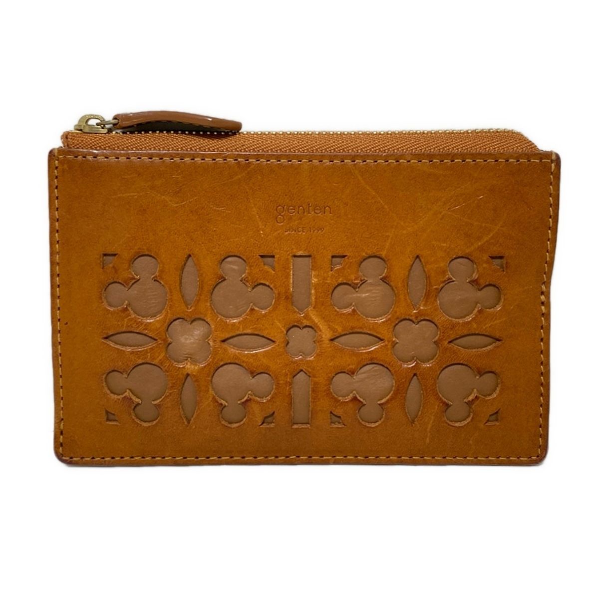 genten ゲンテン コインケース ブラウン L字ファスナー パンチング disneyコラボ レザー
