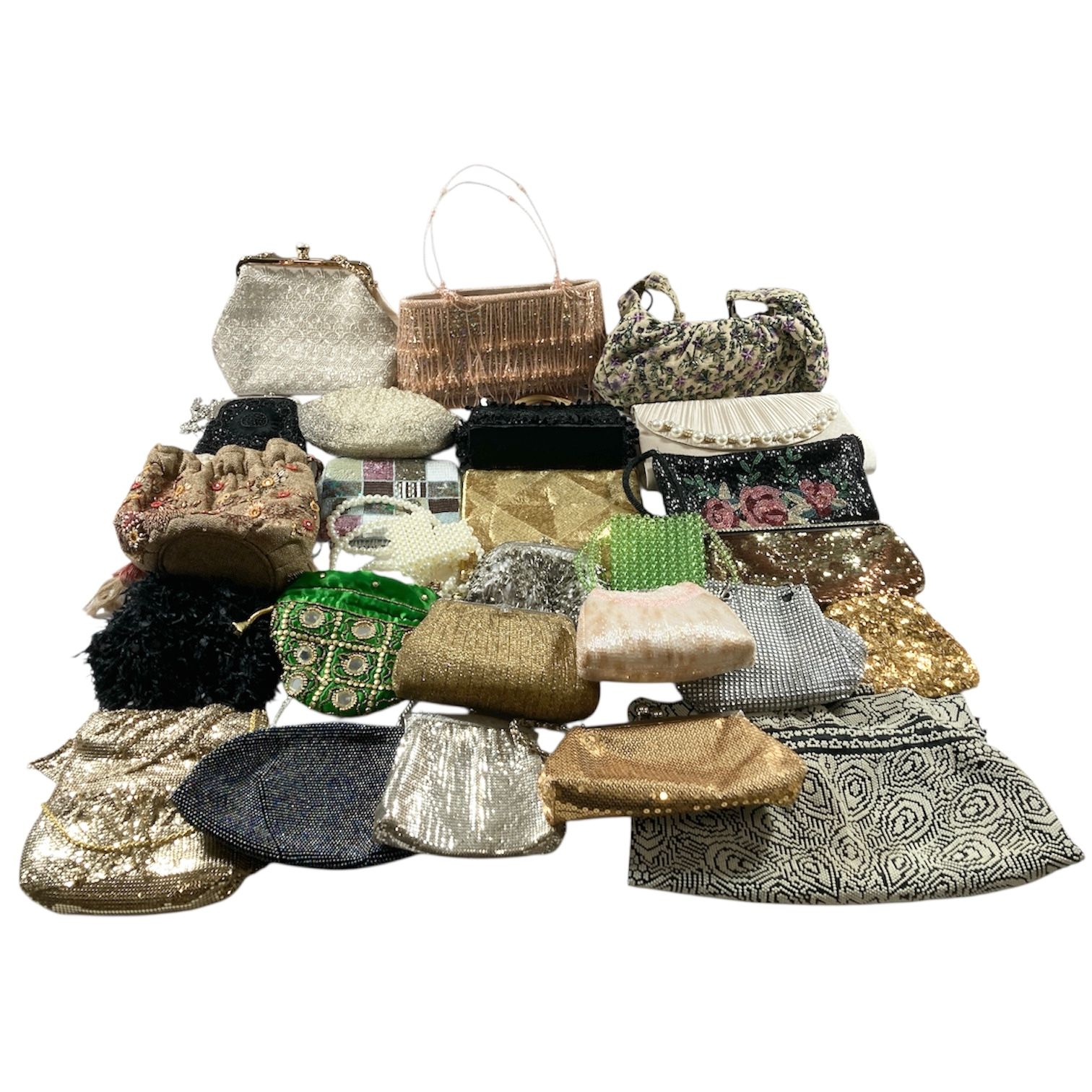 ビーズバッグ 26点 まとめ商品 刺繍 スパンコール ハンドバッグ クラッチバッグ ショルダー パーティー がま口 等 レトロ 6.45 kg