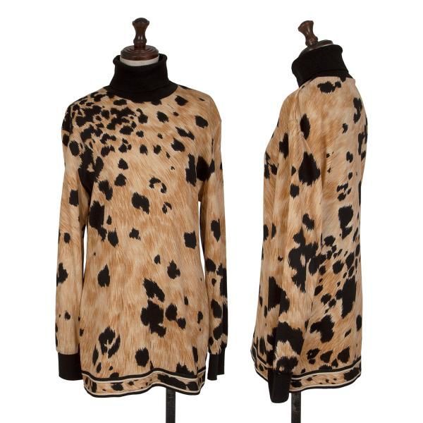 レオナールLEONARD アニマルプリントハイネックニットソー 黒茶2