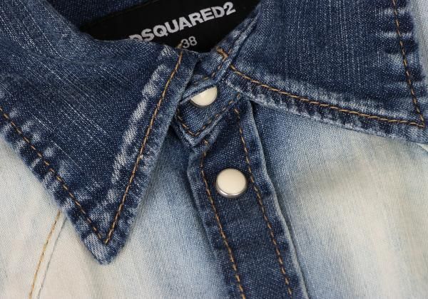 ディースクエアードDSQUARED2 ブリーチウエスタンデニムシャツ ブルー