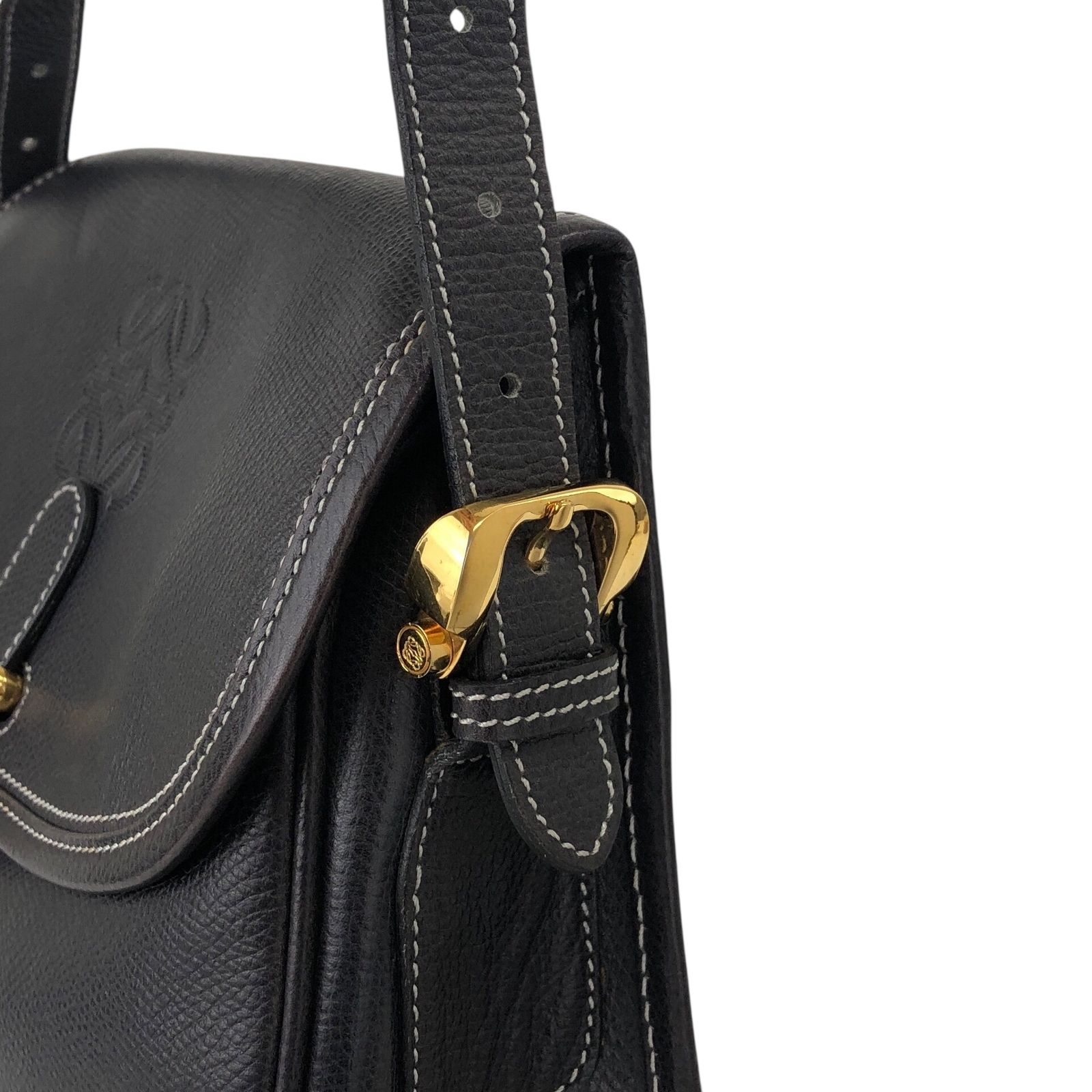 人気●ロエベ　ショルダーバッグ　アナグラム　ロゴ型押し　シボ革　ダークネイビー LOEWE ロエベ ビジネス ショルダーバッグ レザー アナグラム 2way