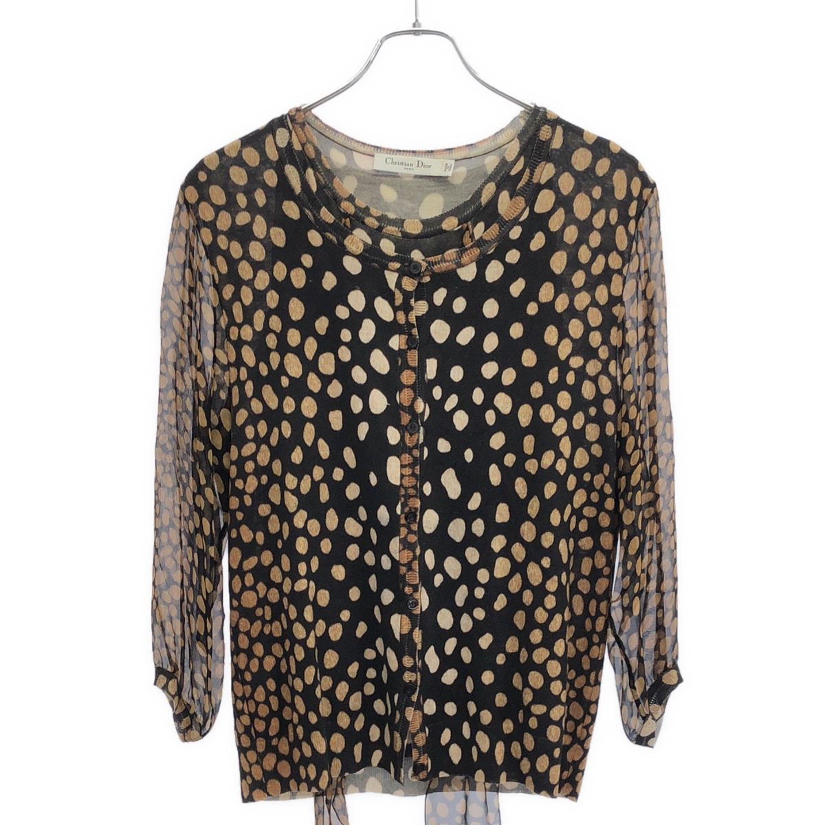 Christian Dior クリスチャンディオール シアースリーブドットニットアンサンブルカーディガン ブラウン 42