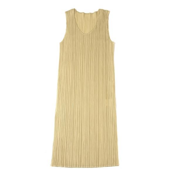 イッセイミヤケISSEY MIYAKE プリーツノースリーブチュニック ベージュL