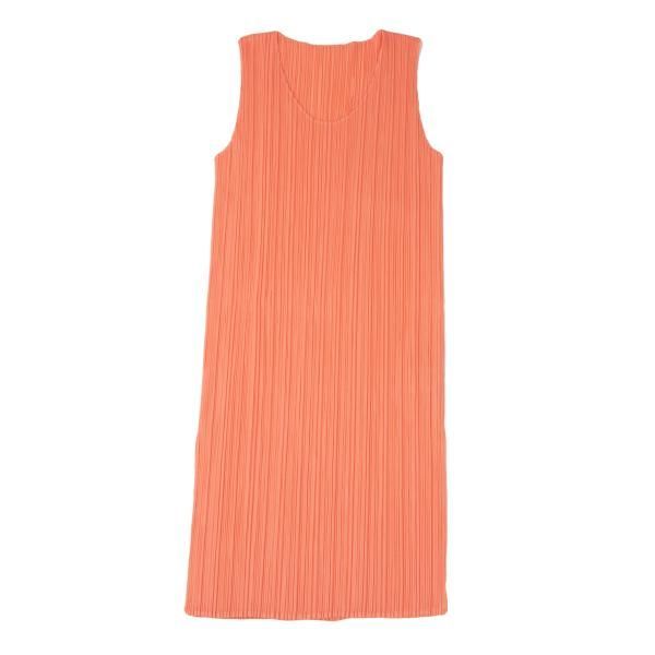 オレンジ　プリーツノースリーブチュニック イッセイミヤケISSEY MIYAKE プリーツノースリーブチュニック オレンジL