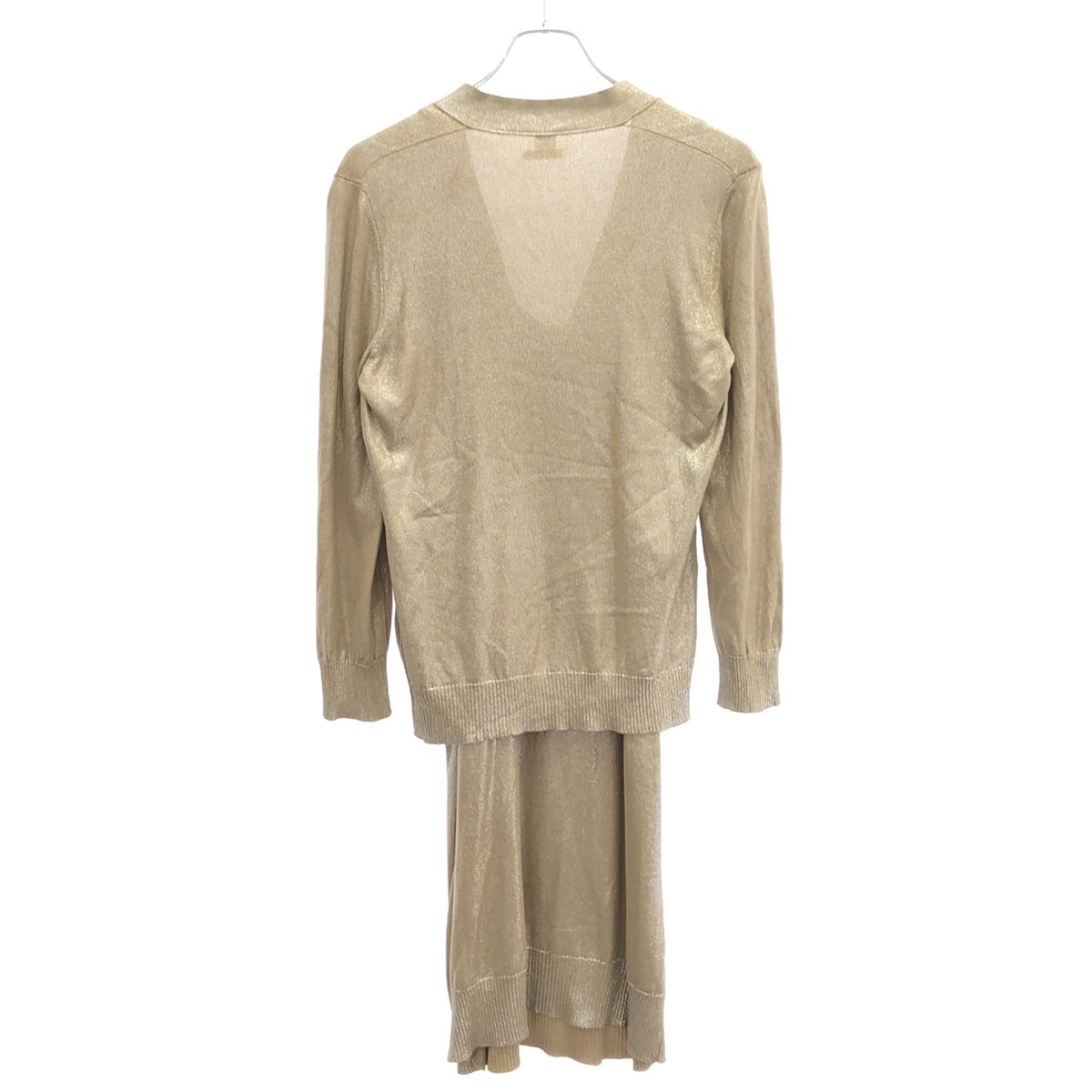 HERMES エルメス セリエボタンコーティングシルクニットカーディガン ワンピース アンサンブル ベージュ 40