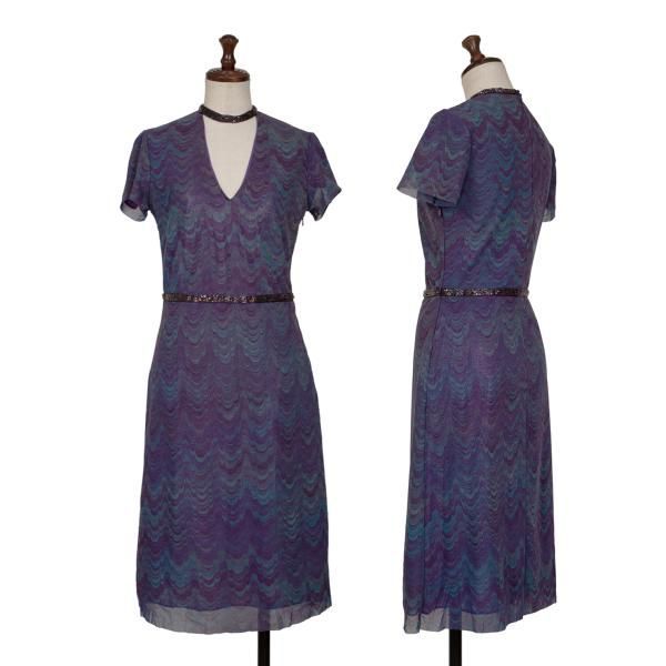 ヴィヴィアンタムVIVIENNE TAM ビーズ装飾レイヤード総柄メッシュ半袖