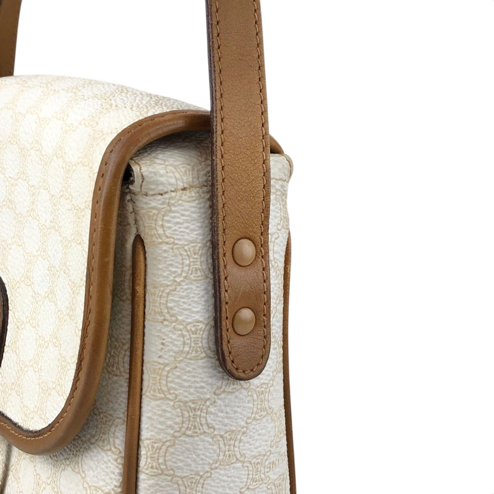 【中古品】CELINE ホワイトマカダム ショルダーバッグ ミニポシェット CELINE セリーヌ マカダム ショルダーバッグ ホワイト ホースビット