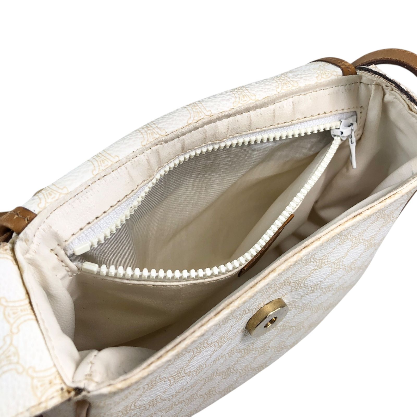 【中古品】CELINE ホワイトマカダム ショルダーバッグ ミニポシェット CELINE セリーヌ マカダム ショルダーバッグ ホワイト ホースビット