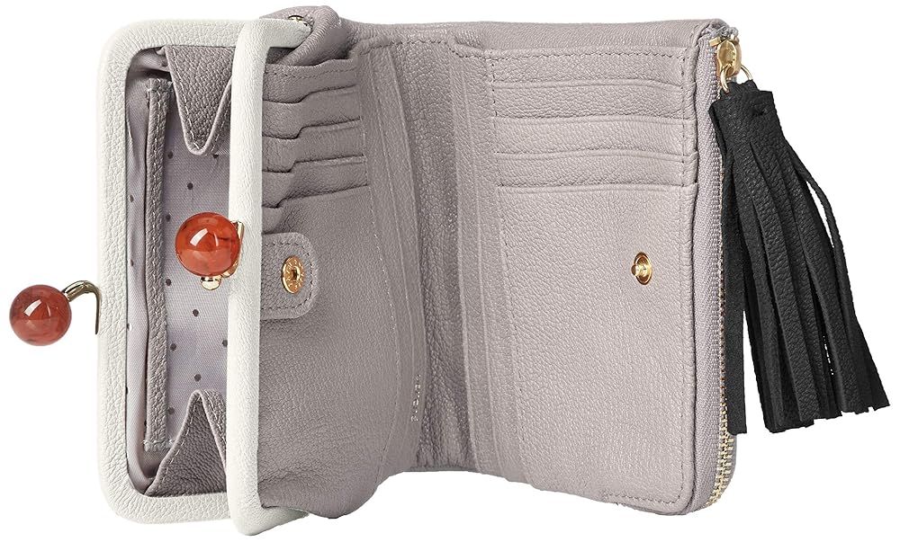 ペルケ] アクリル玉がま口2つ折り財布 財布 レディース 本革 08-06