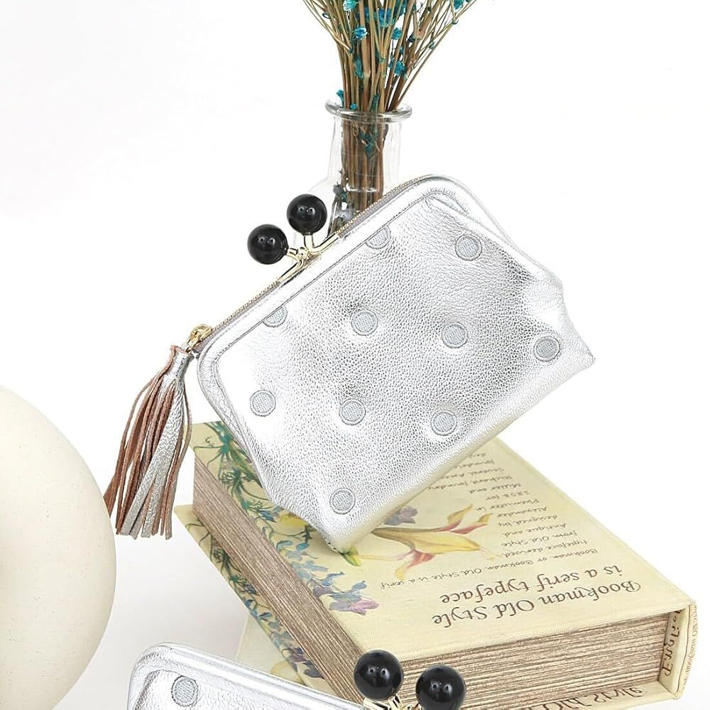  財布 レディース がま口財布 シルバー ドット ペルケ Perche アンビリオン アクリル玉 本革 革 おしゃれ さいふ お財布 小銭入れ がま口 財布 キッズファッション小物