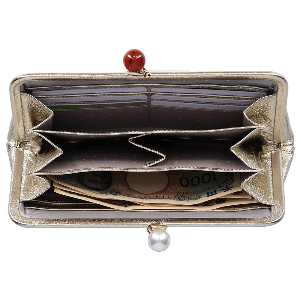  長財布 財布 レディース がま口財布 ダークグレードット Perche ペルケ アクリル玉 本革 革 おしゃれ さいふ お財布 小銭入れ がま口 DGYDT 財布 キッズファッション小物