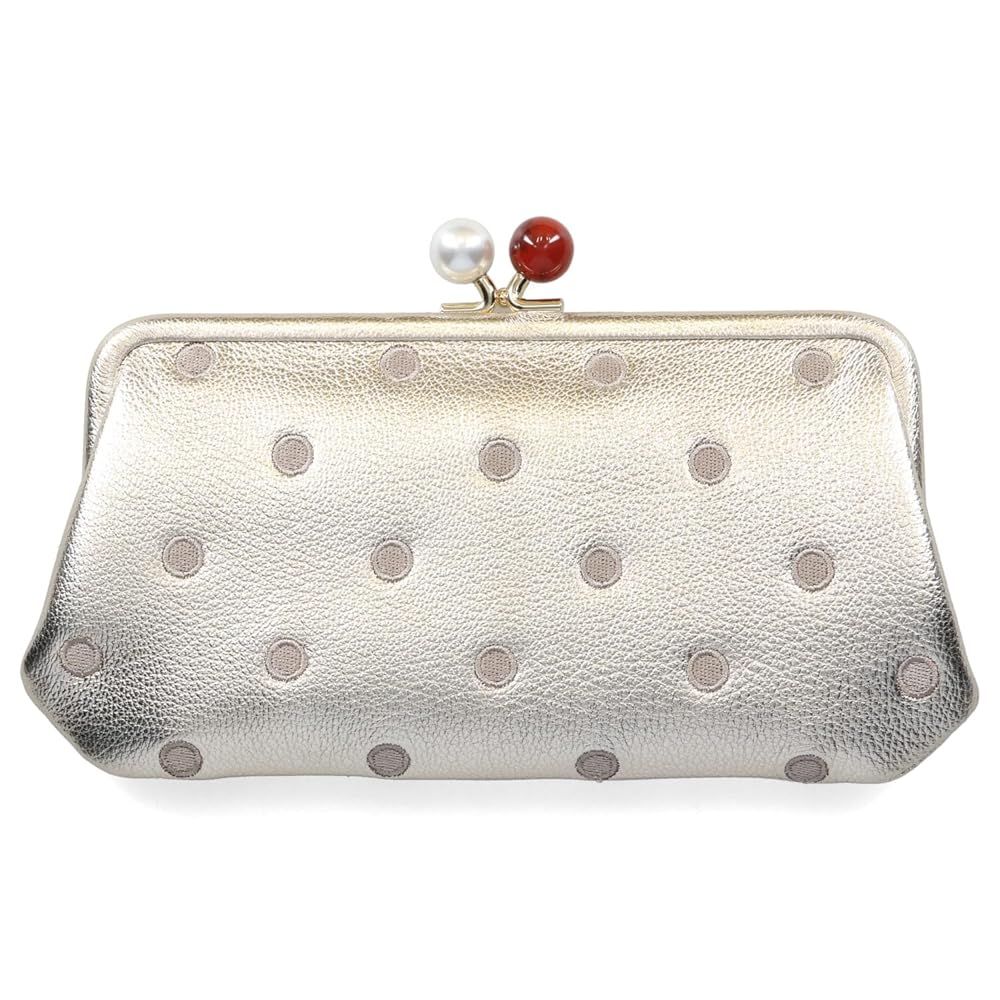 長財布 財布 レディース がま口財布 ダークグレードット Perche ペルケ アクリル玉 本革 革 おしゃれ さいふ お財布 小銭入れ がま口 DGYDT