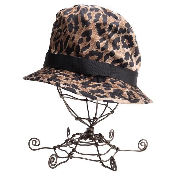 ドルチェ&ガッバーナDOLCE&GABBANA シルク混レオパード柄ハット 茶黒57