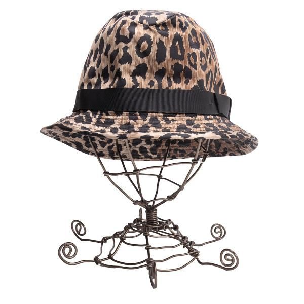 ドルチェ&ガッバーナDOLCE&GABBANA シルク混レオパード柄ハット 茶黒57