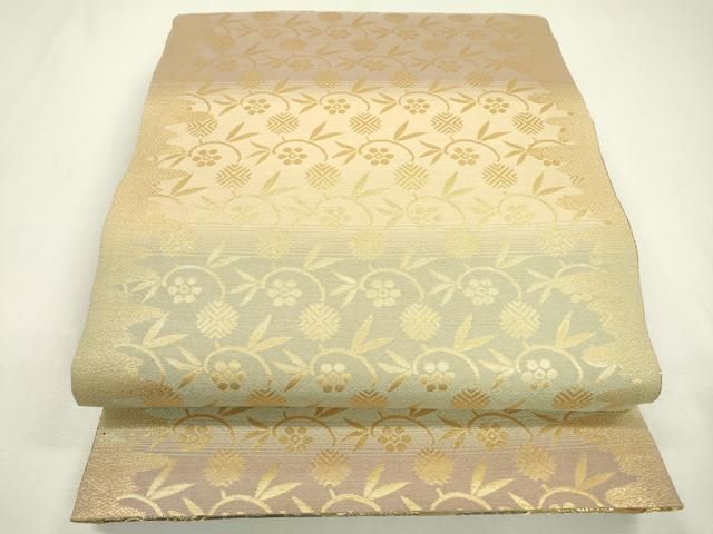 平和屋着物▽両面 六通柄袋帯 唐織 色紙重ね宝舟花文 金糸 正絹 逸品