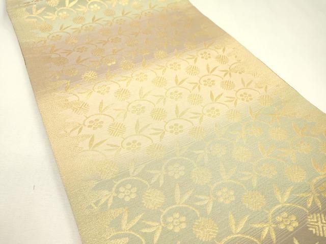 平和屋着物▽両面 六通柄袋帯 唐織 色紙重ね宝舟花文 金糸 正絹 逸品
