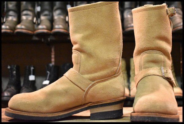 8 D PT 91刺繍 98年 レッドウィング 8268 スエード エンジニア タン ラフアウト スチールトゥ ベージュ ブーツ redwing FK 437