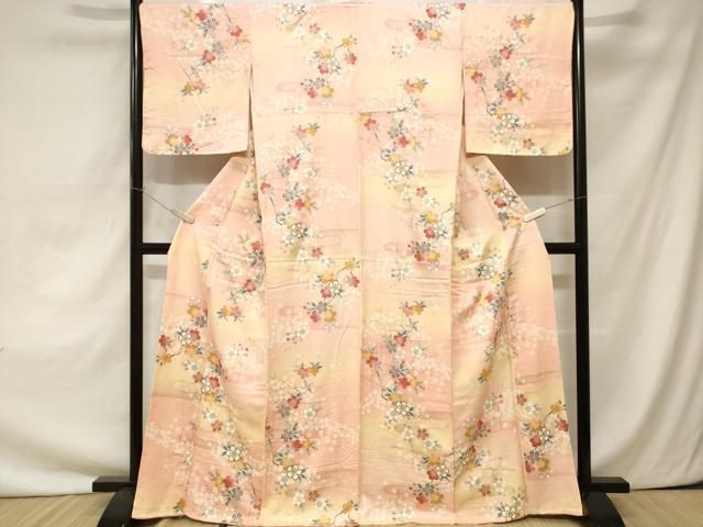 平和屋着物□上質な小紋 枝桜文 暈し染め 金彩 正絹 逸品