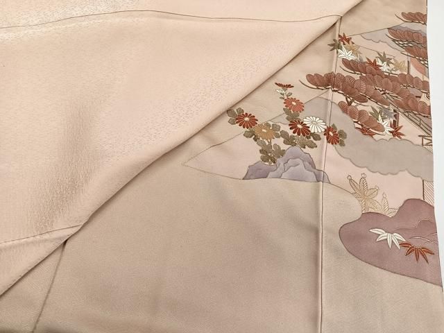 平和屋着物□豪華色留袖 駒刺繍 風景吉祥花文 松竹梅 金彩 正絹 逸品