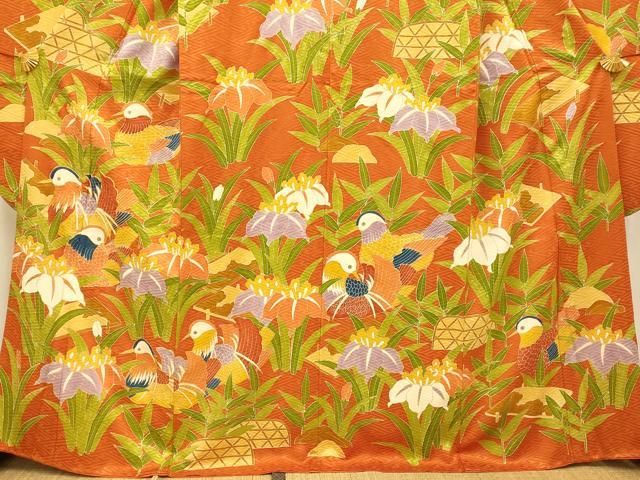 平和屋着物□豪華振袖 駒刺繍 鴛鴦草花籬文 金彩 正絹 逸品 AABD6938fw