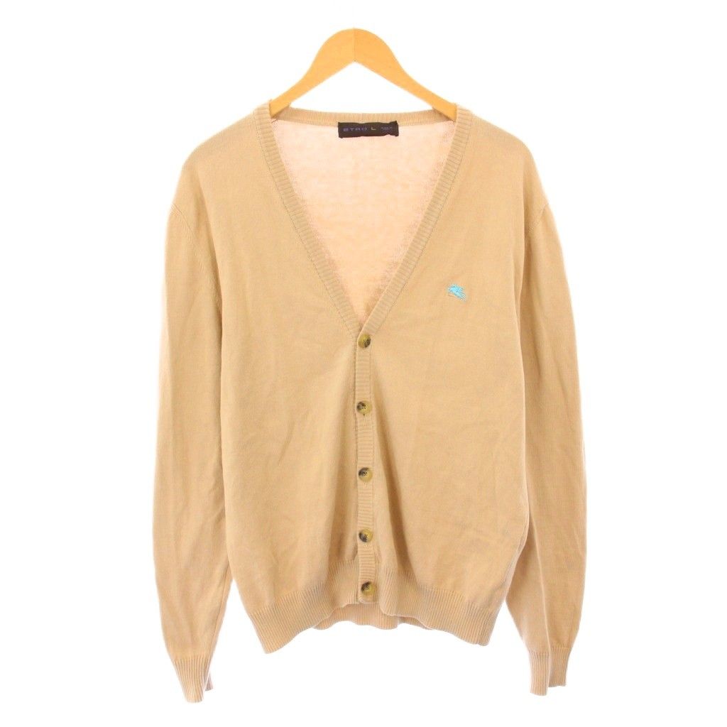 エトロ ETRO ニットカーディガン 長袖 Vネック 薄手 ワンカラー 無地 L ベージュ |BB