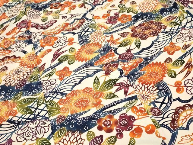 平和屋着物□上質な小紋 型染め 草花文 暈し染め 鬼しぼ