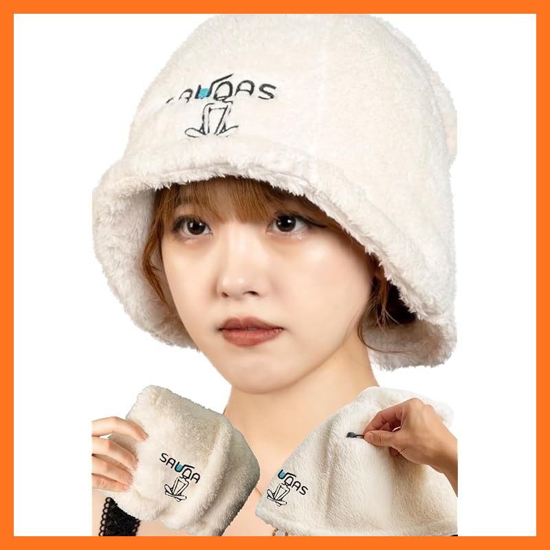 【新品】 [saunas] サウナハット レディース 大きめ ポケット付き 4way 極厚 二重構造 速乾タオル ホワイト 0