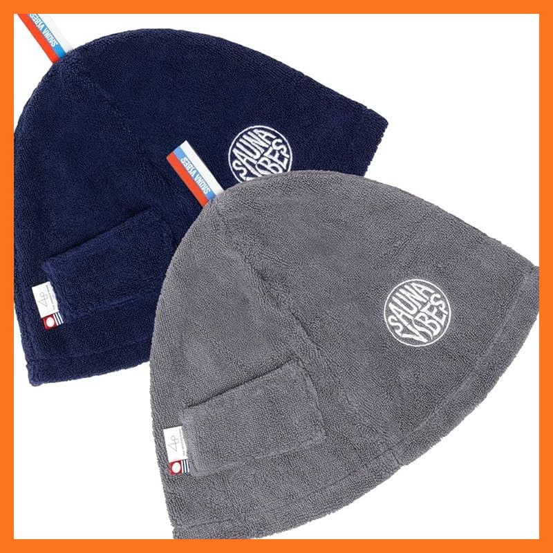 SAUNA VIBES サウナハット セット 女性に のぼせ防止 髪の傷み防止 今治タオル キーポケット付き メンズ レディース サウナバイブス ネイビー＆グレー