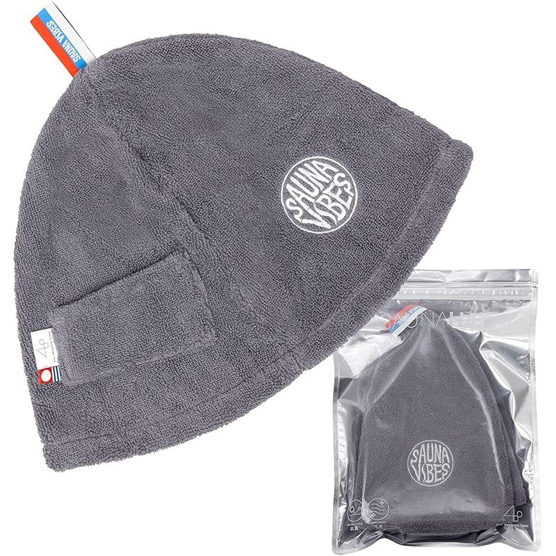 SAUNA VIBES サウナハット セット 女性に のぼせ防止 髪の傷み防止 今治タオル キーポケット付き メンズ レディース サウナバイブス ネイビー&グレー