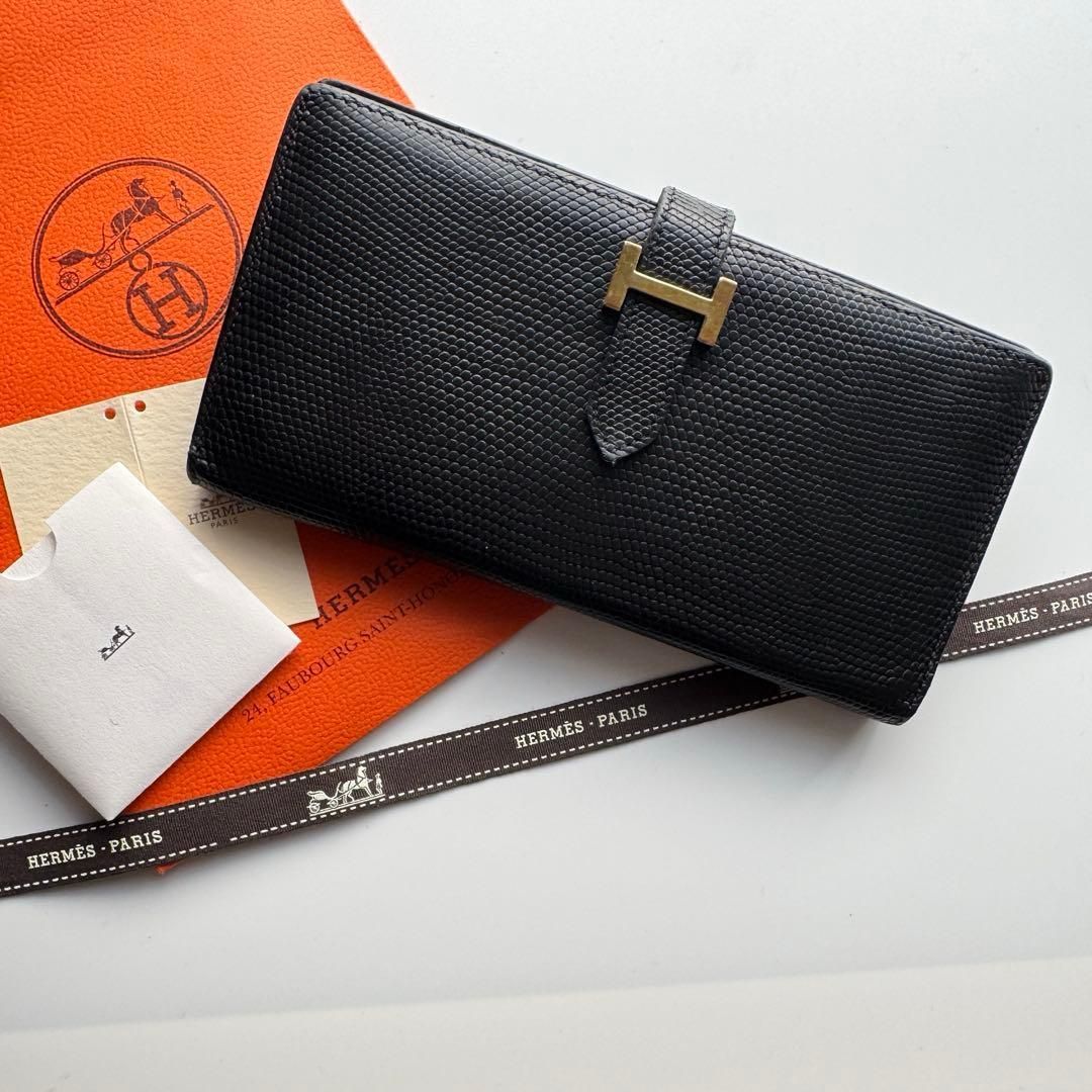美品】 198 HERMES エルメス ベアン 2つ折り長財布 リザード - メルカリ