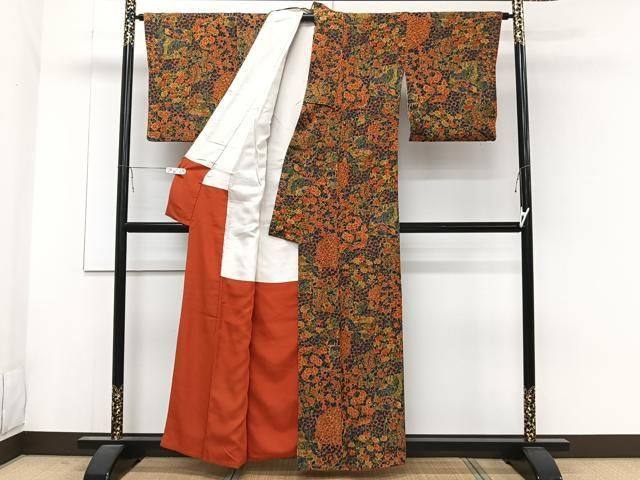 平和屋着物●上質な小紋　切嵌花唐草文　鬼しぼ縮緬　正絹　逸品　未使用　CAAY3081vf 平和屋着物□上質な小紋 切嵌扇面草花文 鬼しぼ縮緬 正絹 逸品