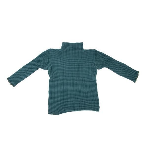 イッセイミヤケISSEY MIYAKE 7分袖プリーツカットソー ターコイズM位