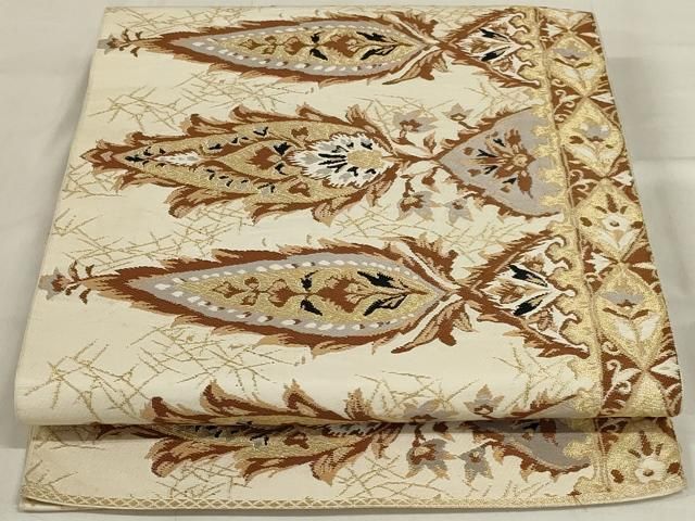 平和屋着物◎六通柄 本袋帯 更紗花文 金糸 正絹 逸品 AABD9304ou