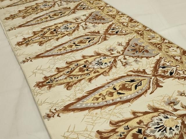 平和屋着物◎六通柄 本袋帯 更紗花文 金糸 正絹 逸品 AABD9304ou