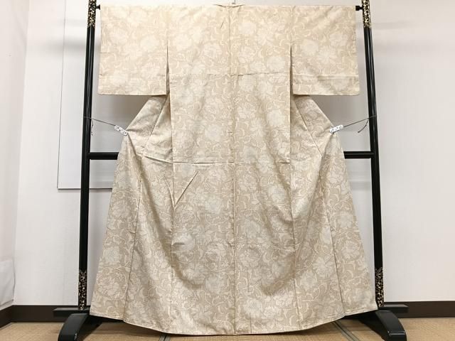 平和屋着物▽上質な紬　単衣　御所解花文　正絹　逸品　BAAT1151hv 平和屋着物▽上質な紬 単衣 御所解花文 正絹 逸品 BAAT1151hv